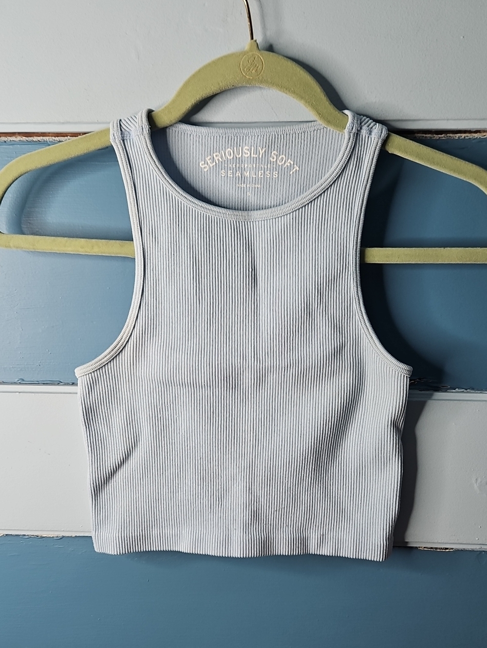 Aeropostale Ribbed Crop Tank Top - Light Blue Small